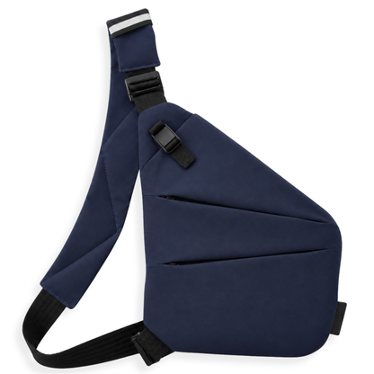 Vaultline anti-theft crossbody bag in Blue, left shoulder