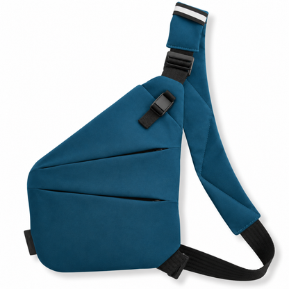 Vaultline anti-theft crossbody bag in Teal, right shoulder