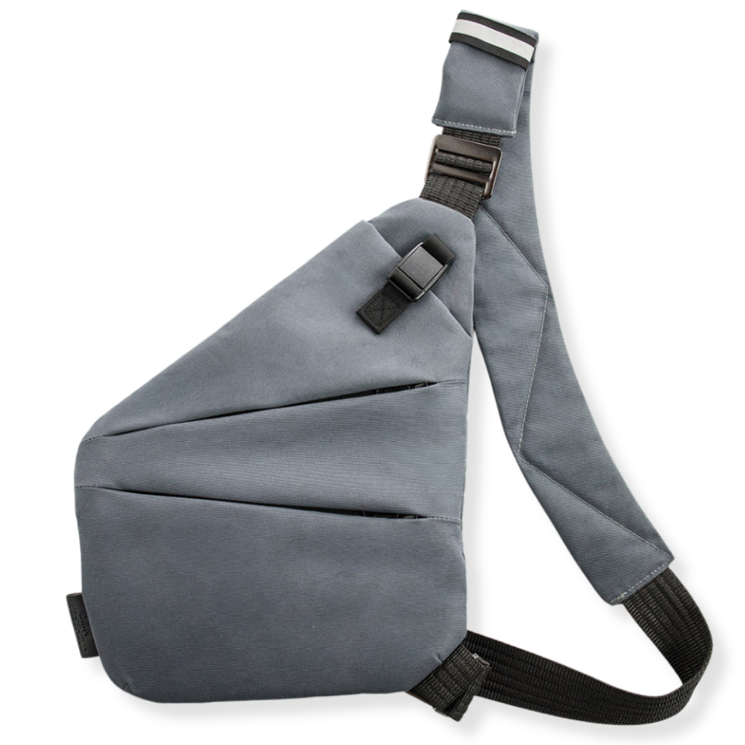 Vaultline anti-theft crossbody bag in Grey, right shoulder