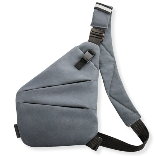 Vaultline anti-theft crossbody bag in Grey, right shoulder
