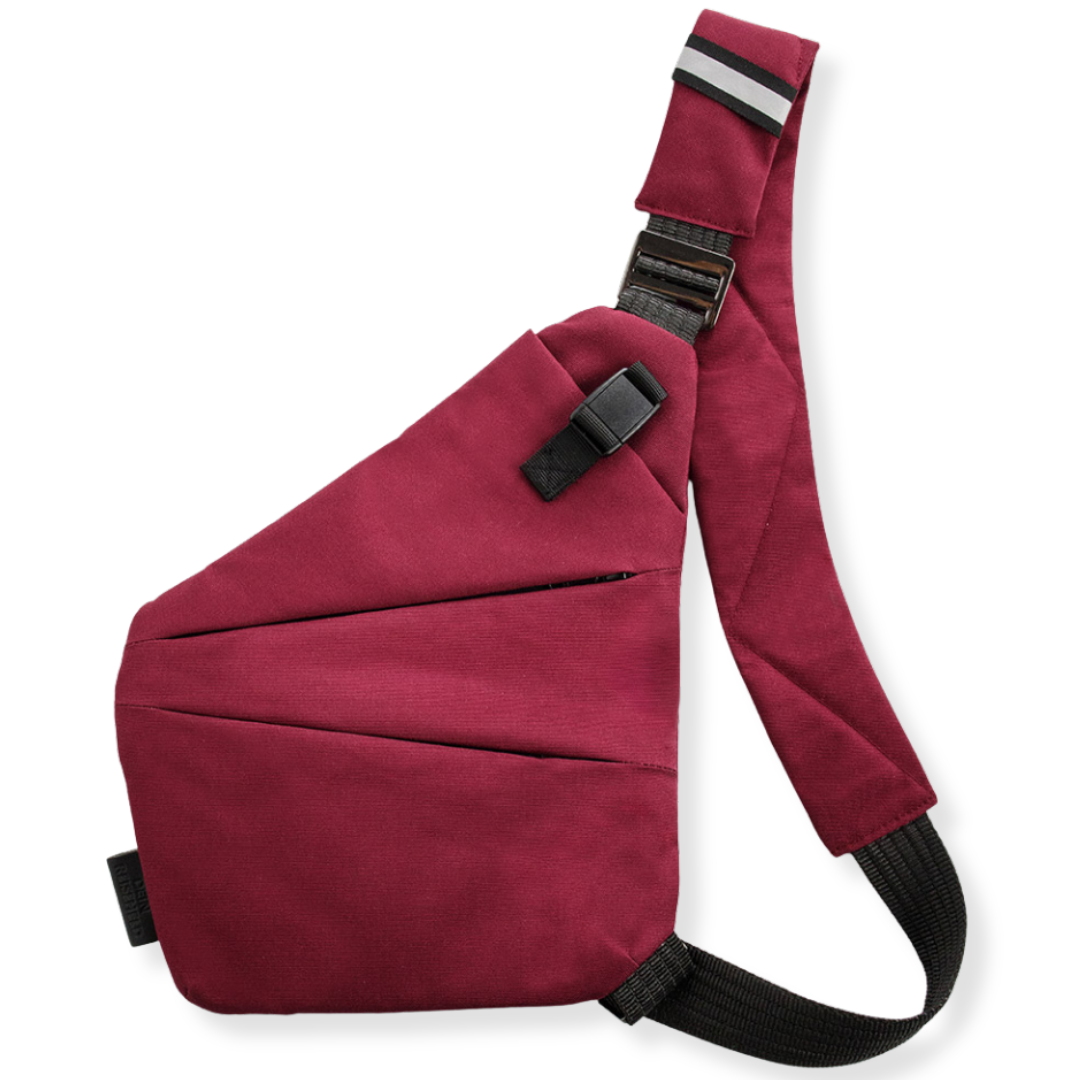 Vaultline anti-theft crossbody bag in Red, right shoulder