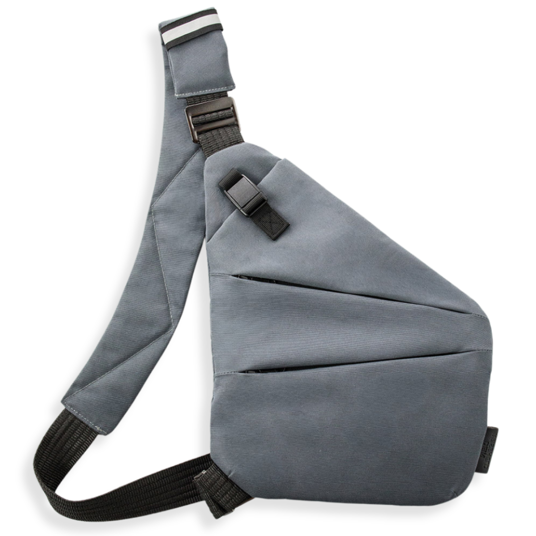 Vaultline anti-theft crossbody bag in Grey, left shoulder