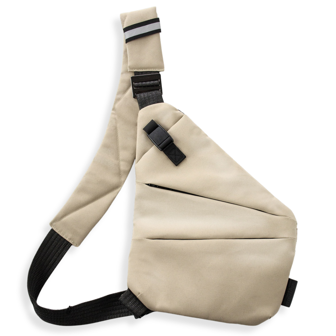 Vaultline anti-theft crossbody bag in Beige, left shoulder