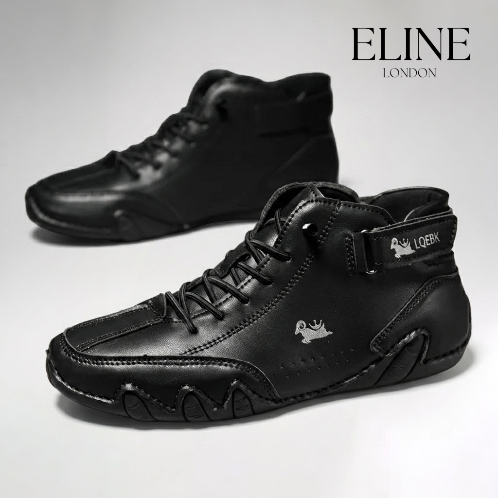 Eline London FeetFlex hand-stitched suede moccasin in Black