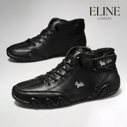 Eline London FeetFlex hand-stitched suede moccasin in Black