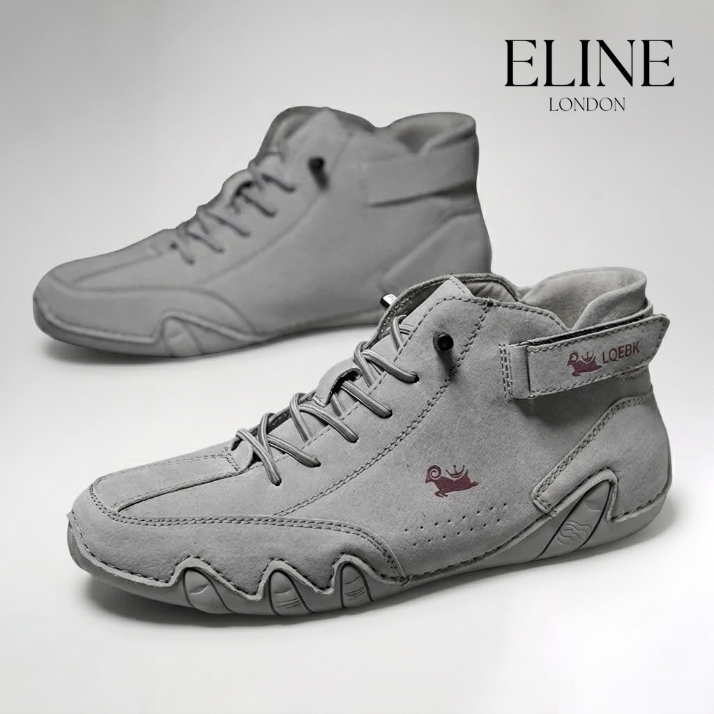 Eline London FeetFlex hand-stitched suede moccasin in Grey
