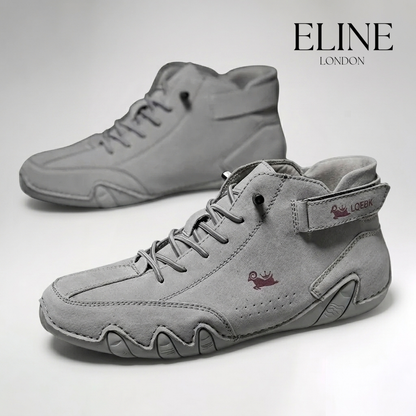 Eline London FeetFlex hand-stitched suede moccasin in Grey