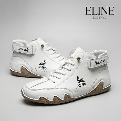 Eline London FeetFlex hand-stitched suede moccasin in Ivory