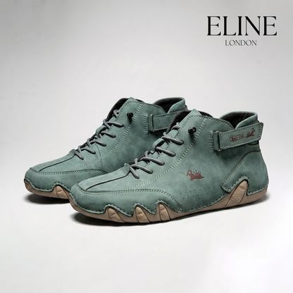 Eline London FeetFlex hand-stitched suede moccasin in Sage