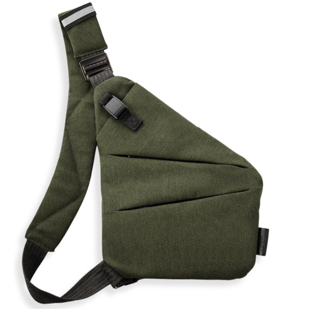 Vaultline anti-theft crossbody bag in Green, left shoulder